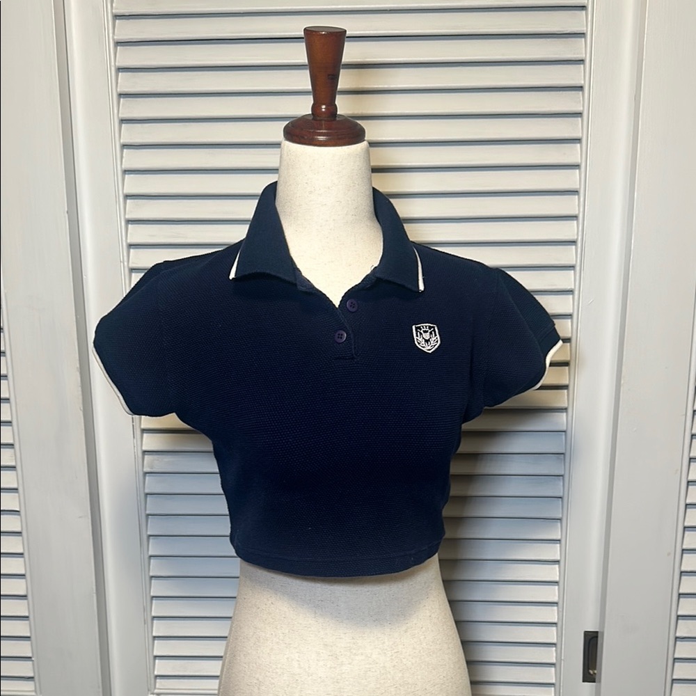 Vintage Cropped Navy Polo Shirt Instant Action Medium